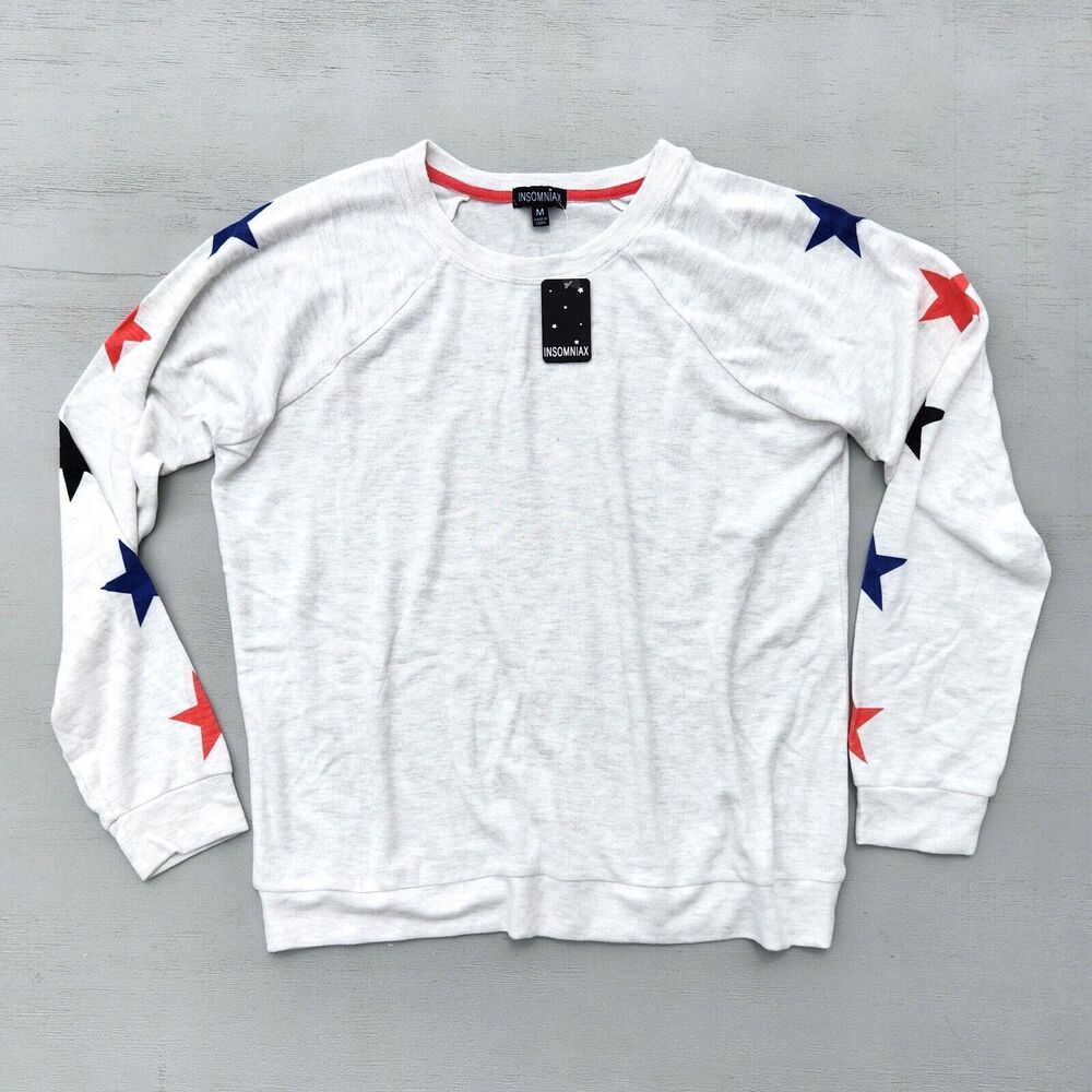 Insomniax Women White Star Printed Butter Jersey Crewneck Pajama Top Size M